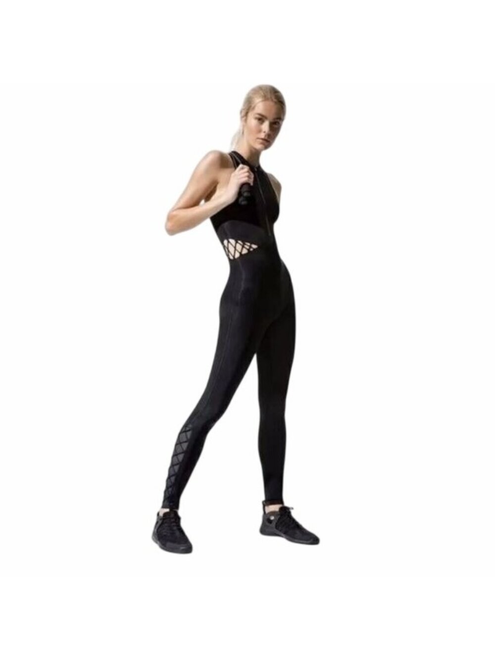 Jonathan Simkhai Womens Size M Black Cutout Mesh Athletic Jumpsuit Bodysuit